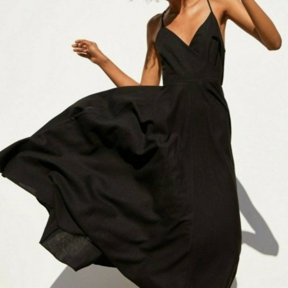 Zara Linen Blend Cross Back Black Dress M